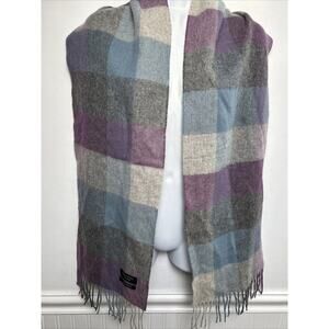 KILTANE of Scotland Lambswool Scarf Fringed Plaid 10x64 Purple Blue Soft